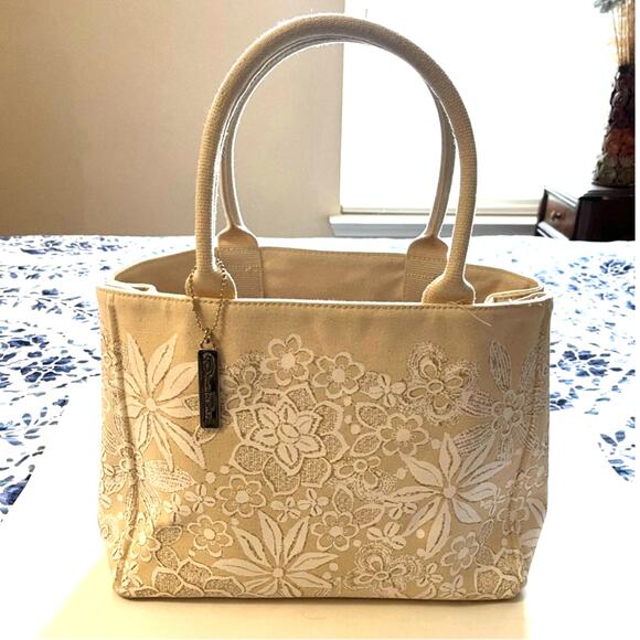 Oscar de la Renta Handbags - Oscar de la Renta | Floral Lace Cream Canvas Bag Neiman Marcus